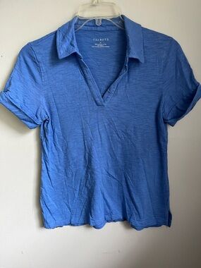 Talbots Women’s Polo Shirt Blue V-Neck Caps Sleeve Summer Casual Size M Medium